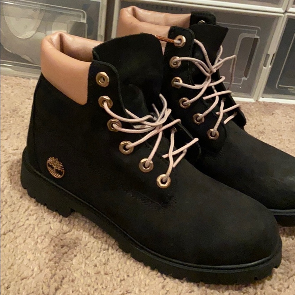 Black and Rose Gold Timberlands